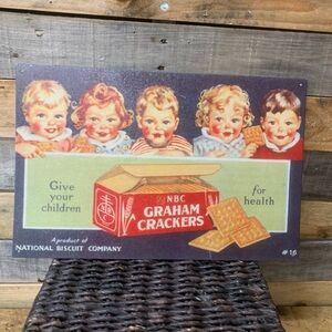 Vintage National Biscuit Co Graham Cracker Cookie Advertising Wall Tin/Sign